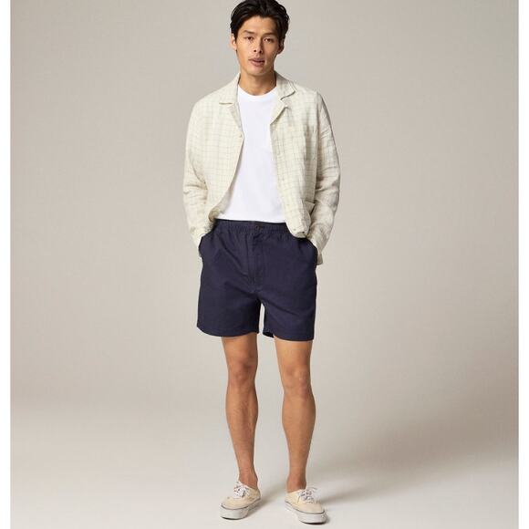 J.Crew 5.5'' Pier Short Men L Dark Gray Cotton-Linen blend Elastic Waist Zip Fly - Picture 1 of 8